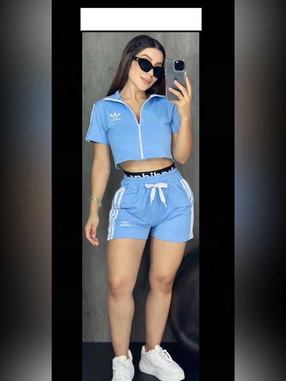 adidas Light Blue Athletic Drawstring Shorts with White Stripes S/M